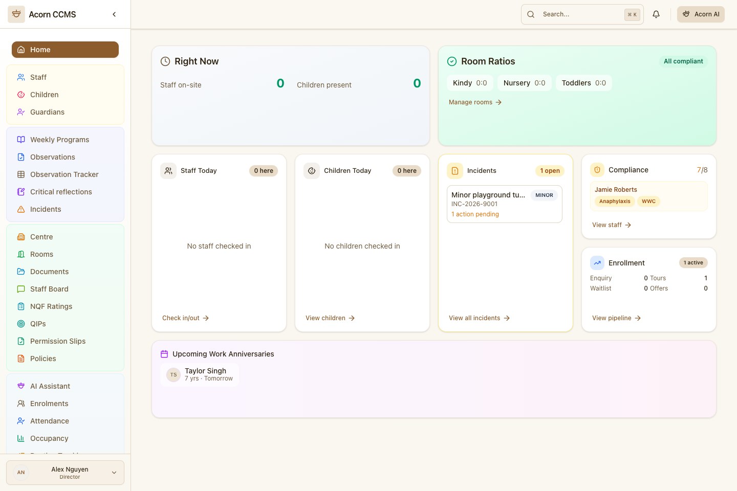 Acorn CCMS operations dashboard